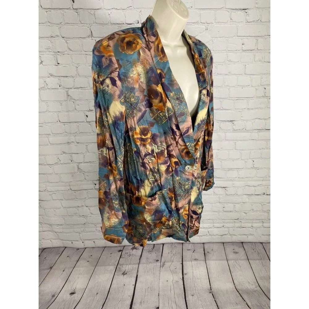 VTG Impressions Of California Multicolor Floral Long Sleeve Single Button Top S